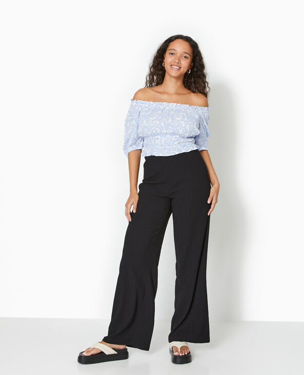 Pantalon large et fluide en tissu effet froissé noir - Pimkie