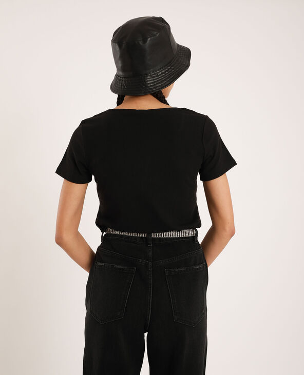 T-shirt décolleté V noir - Pimkie