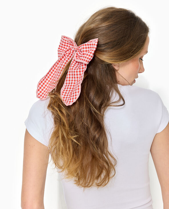 Barrette avec grand nœud vichy rouge - Pimkie