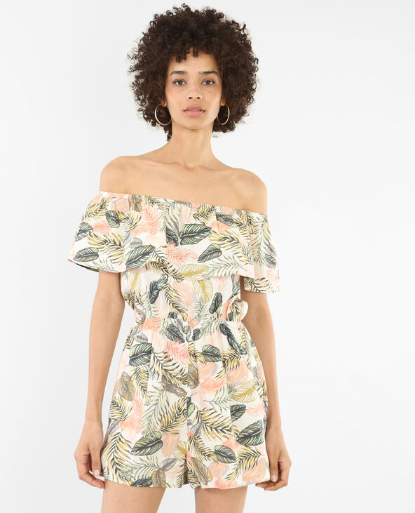 Combishort imprimé tropical blanc - Pimkie