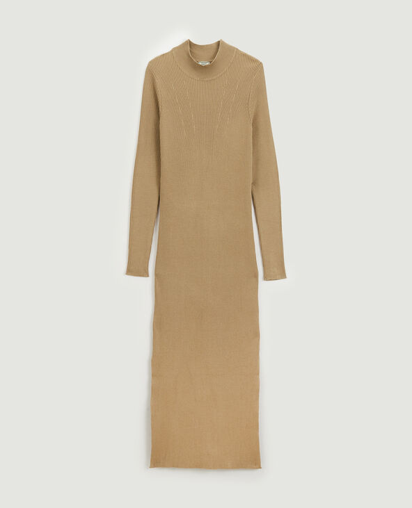 Robe longue en maille côtelée beige - Pimkie