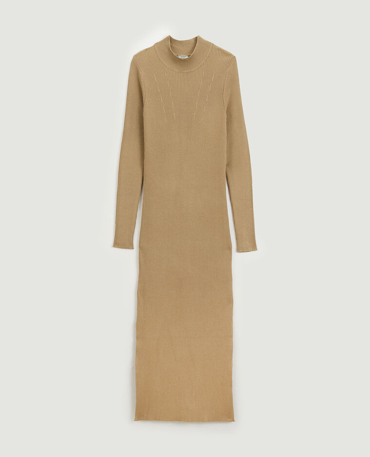 Robe longue en maille côtelée beige - Pimkie