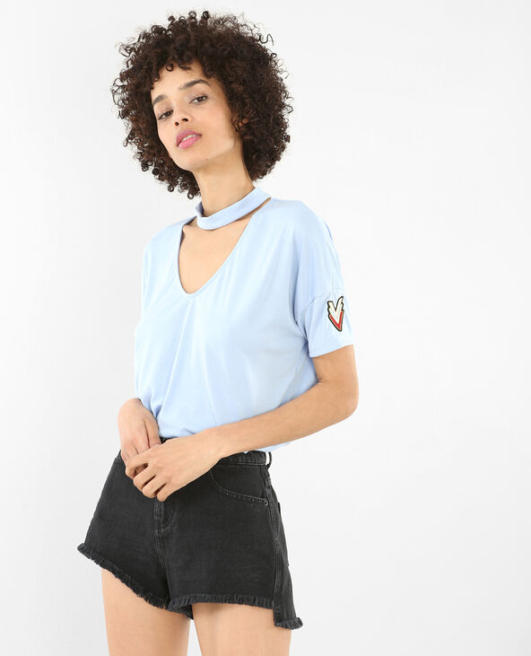 T-shirt col choker bleu - Pimkie