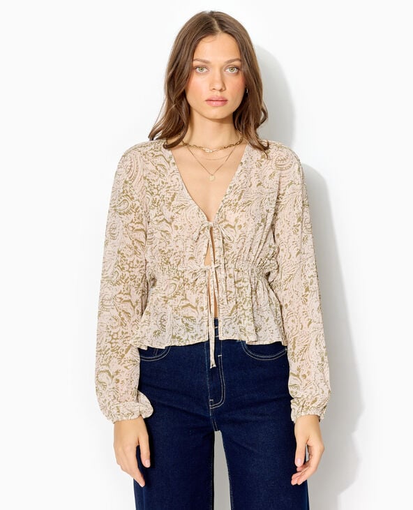 Blouse manches longues motif cachemire vert - Pimkie