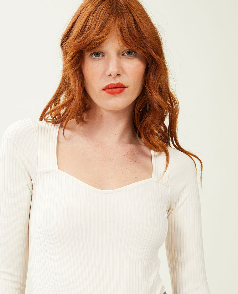 Body maille côtelée encolure cœur beige - Pimkie