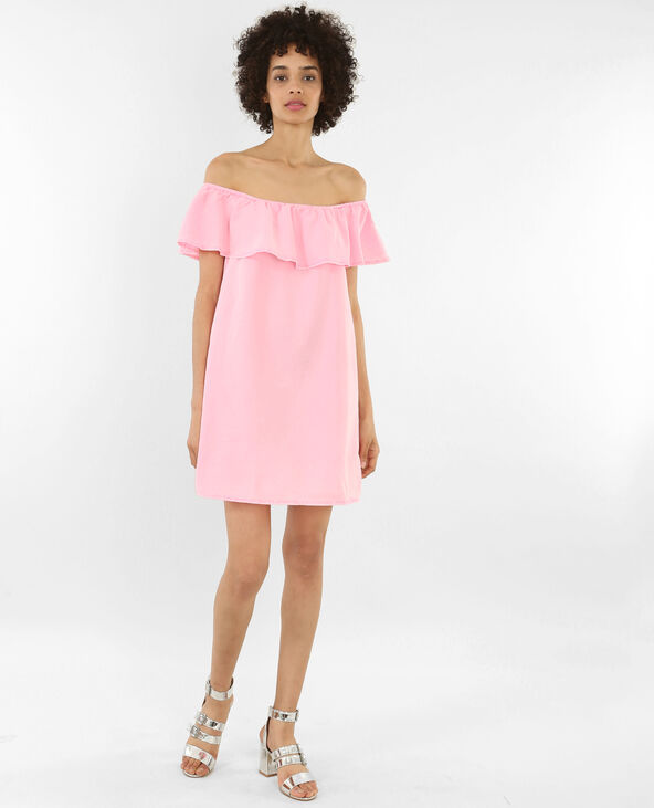 Robe volant bardot rose fluo - Pimkie