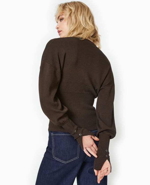Gilet boutonné maille fine avec grands bord-côtes marron - Pimkie