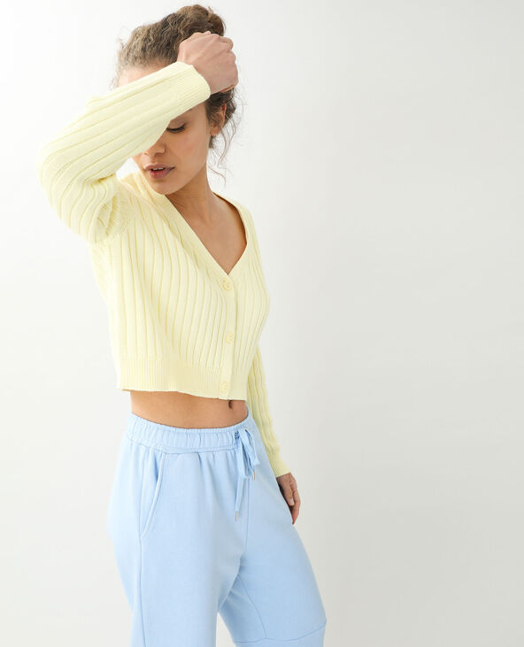 Gilet maille côtes plates jaune - Pimkie