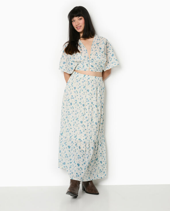 Jupe longue à étages motif fleurs blanc - Pimkie