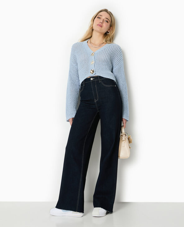 Gilet court en maille ajourée avec boutons bijoux bleu - Pimkie