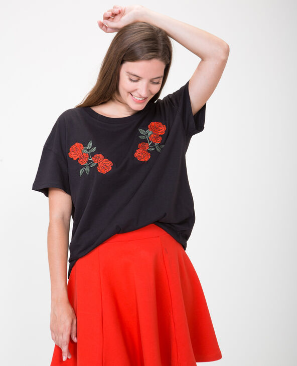 T-shirt brodé noir - Pimkie