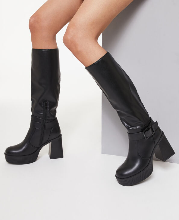 Bottes à talon avec bride et boucle noir - Pimkie