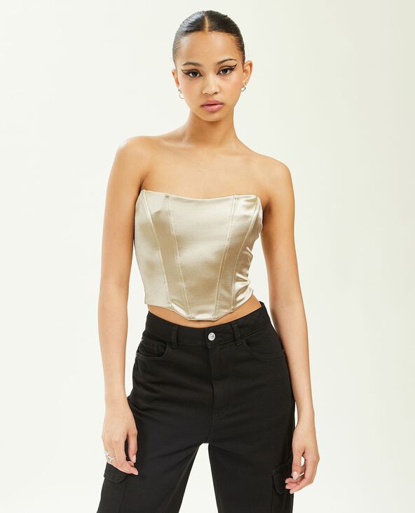 Corset bustier en tissu satiné beige - Pimkie