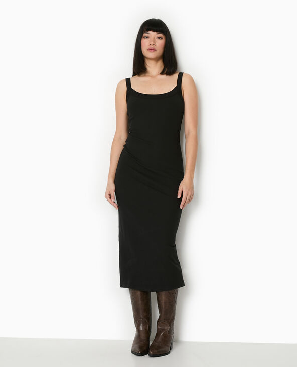 Robe longue et moulante en maille côtelée noir - Pimkie