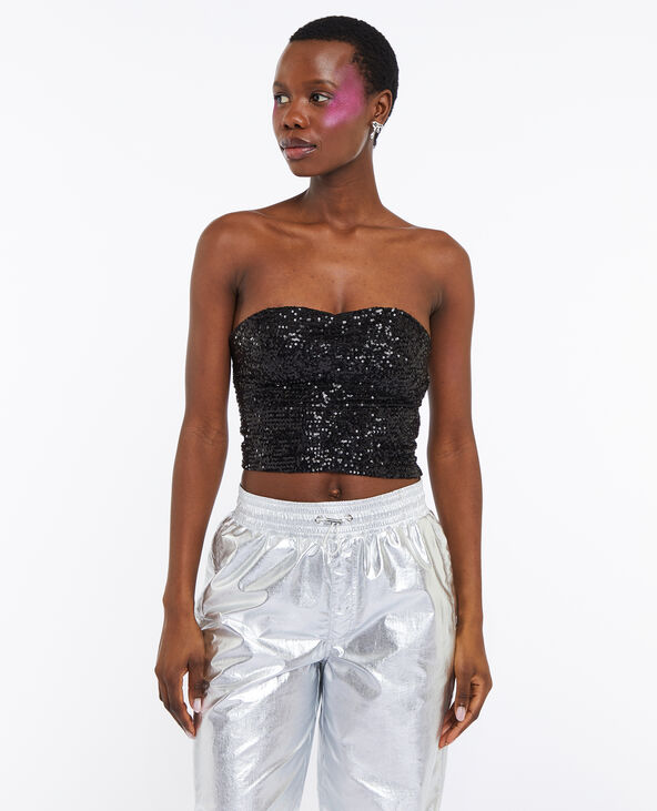 Bustier bandeau avec fronces et sequins noir - Pimkie
