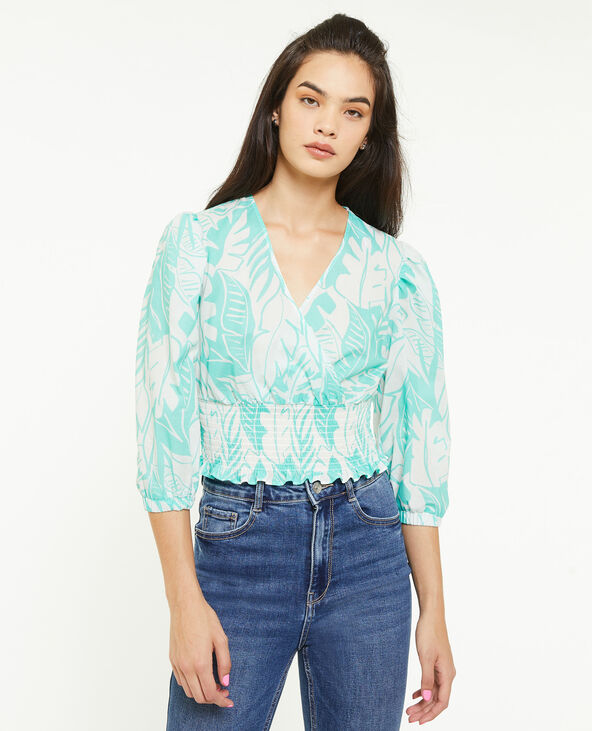 Blouse courte effet cache-cœur bleu turquoise - Pimkie