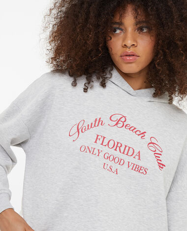 Sweat capuche cropped avec print devant gris chiné - Pimkie
