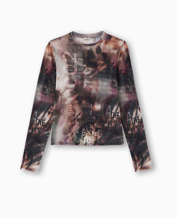 Top manches longues col roulotté motif lettres marron - Pimkie