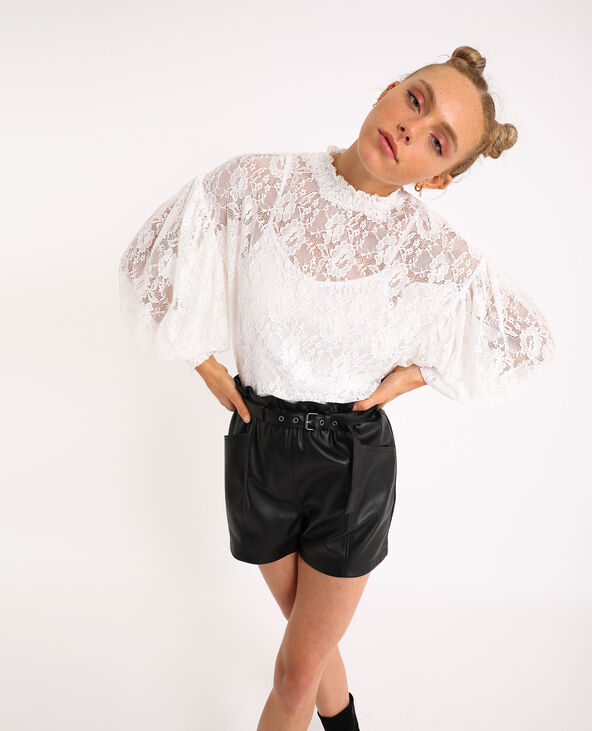 Top dentelle manches bouffantes blanc - Pimkie