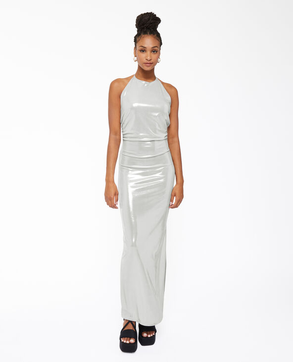 Robe longue en maille fluide et brillante gris clair - Pimkie
