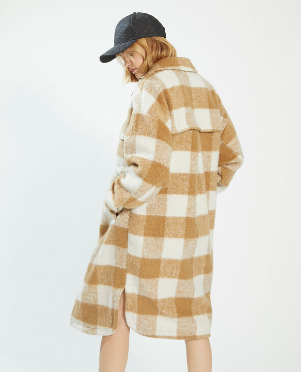 Manteau long oversize a carreaux avec laine