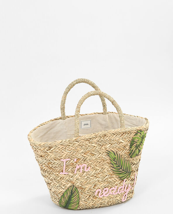 Panier en paille à message taupe - Pimkie