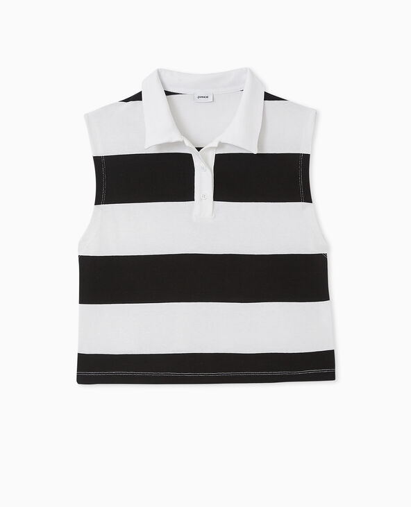 Polo court sans manches rayé noir - Pimkie