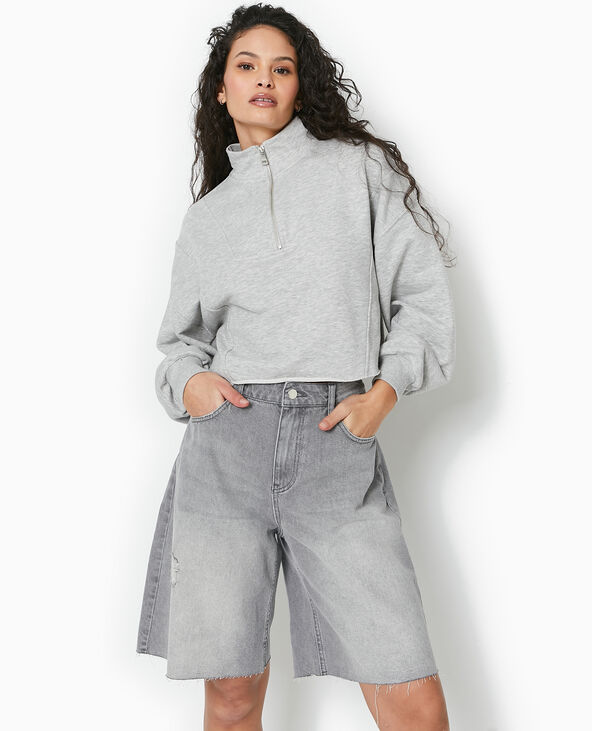 Sweat zippé cropped gris chiné - Pimkie