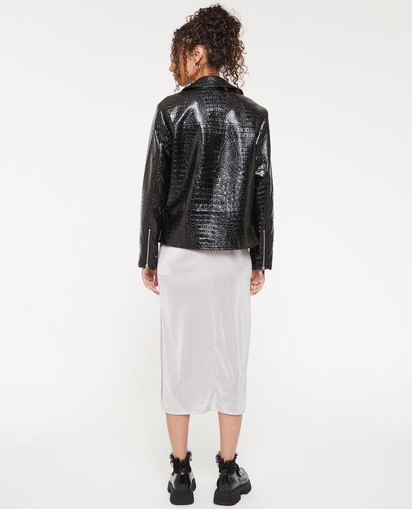 Blouson motard en vinyle effet croco noir - Pimkie