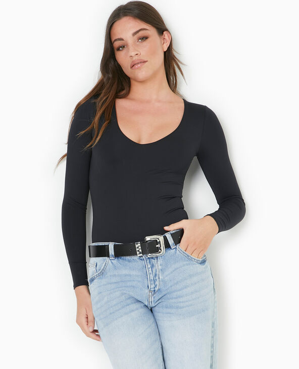 Body manches longues en matière gainante noir - Pimkie