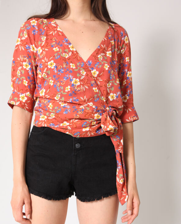 Blouse à fleurs marron - Pimkie