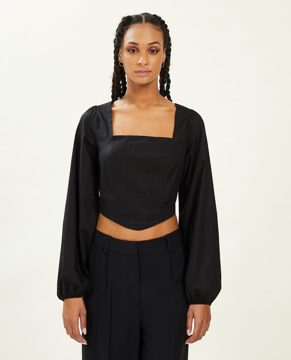 Blouse courte façon corset encolure carrée noir - Pimkie