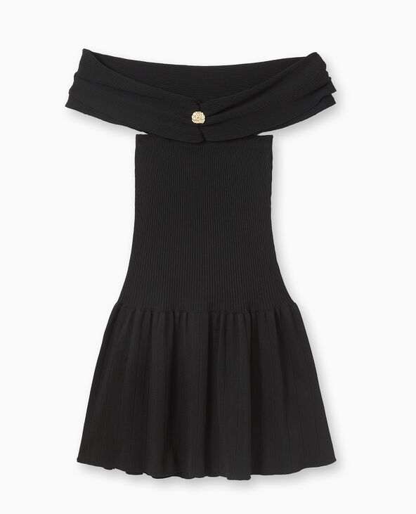 Robe courte patineuse en maille côtelée noir - Pimkie