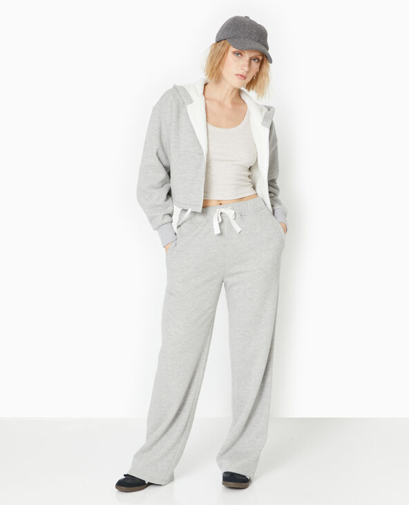 Pantalon large en molleton doublé de fourrure gris chiné - Pimkie