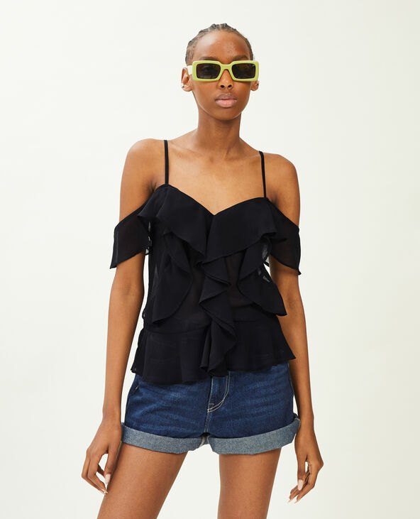 Top avec volants noir - Pimkie