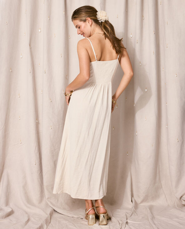 Robe longue boutonnée avec lin blanc - Pimkie