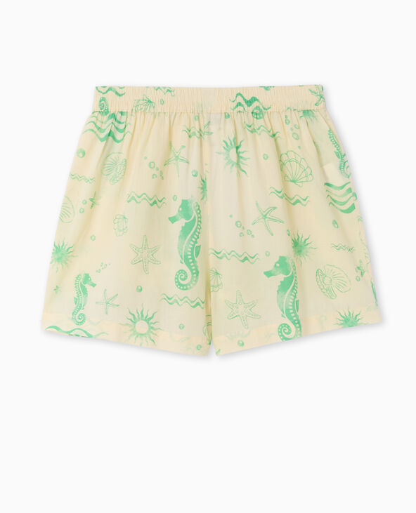 Short en voile de coton motif coquillages Jaune pâle - Pimkie
