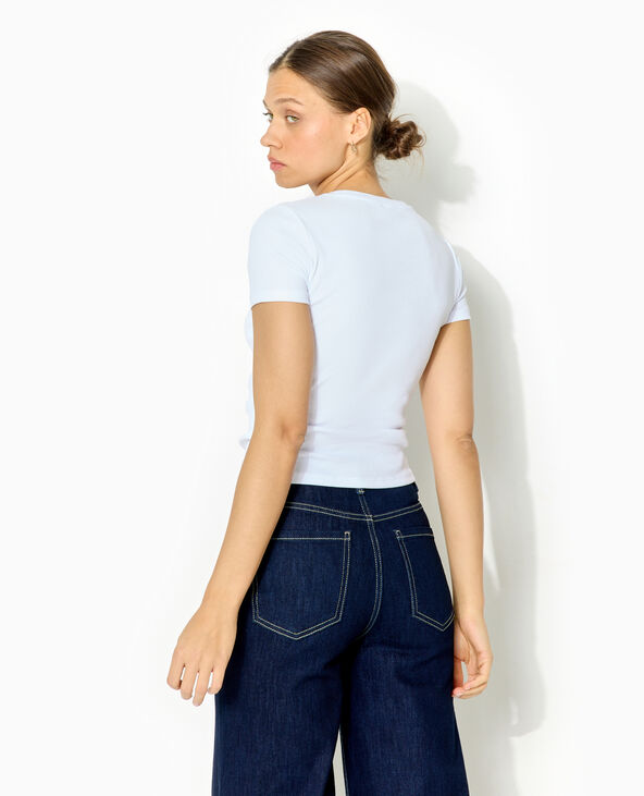T-shirt ajusté en maille côtelée avec homard blanc - Pimkie
