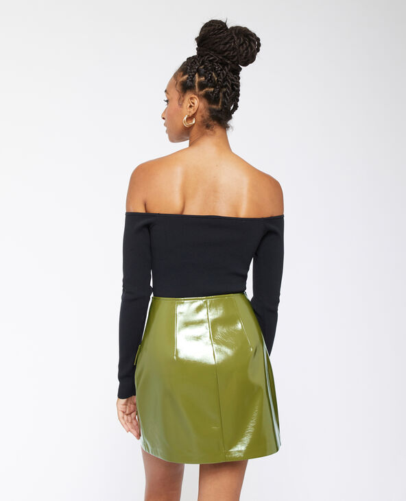 Jupe courte zippée en vinyle vert olive - Pimkie
