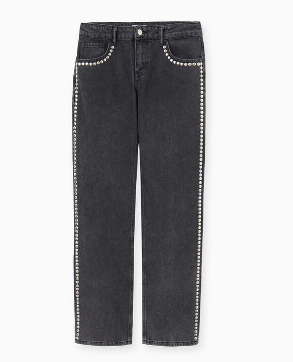 Jean droit taille basse avec clous noir - Pimkie