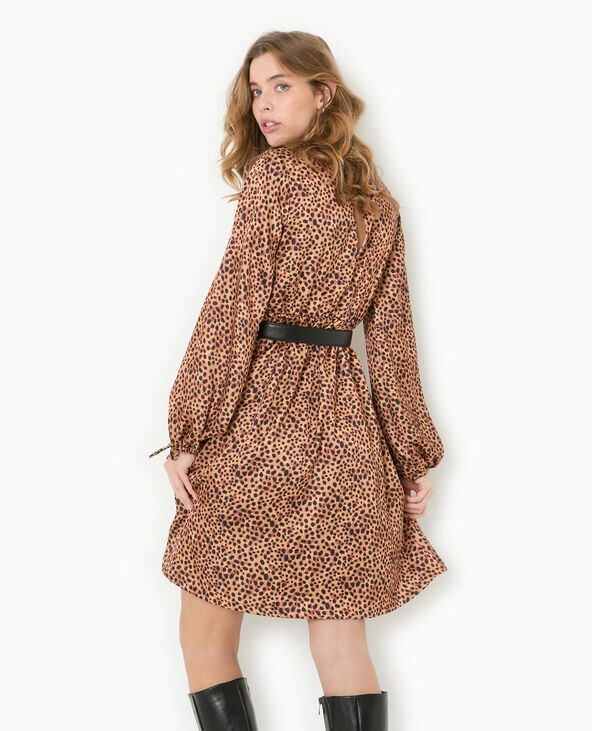 Robe midi en tissu satiné motif léopard marron - Pimkie