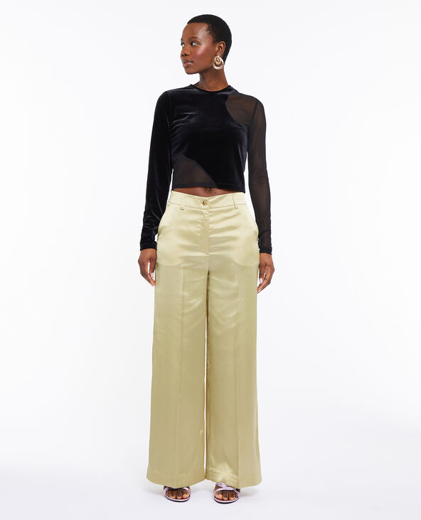 Pantalon droit et large en satin beige - Pimkie
