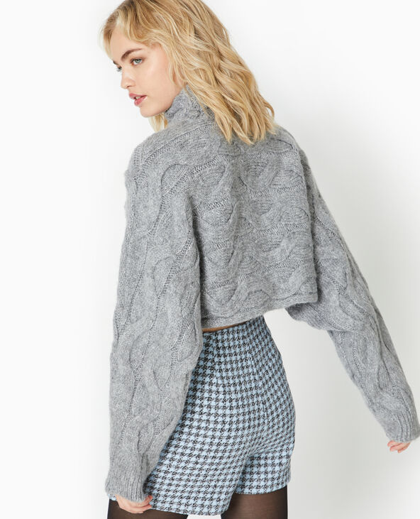 Pull cropped col roulé et manches chauve-souris gris chiné - Pimkie