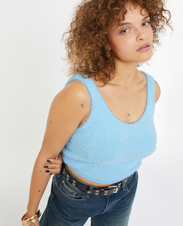 Top court en maille fluffy bleu clair - Pimkie