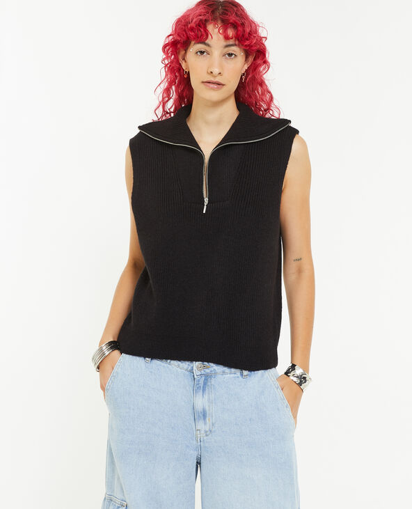Pull sans manches à col camionneur noir - Pimkie