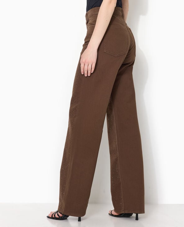 Jean droit taille haute avec strass devant marron - Pimkie