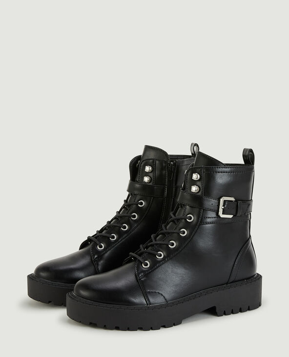 Bottines à lacets et bride noir - Pimkie