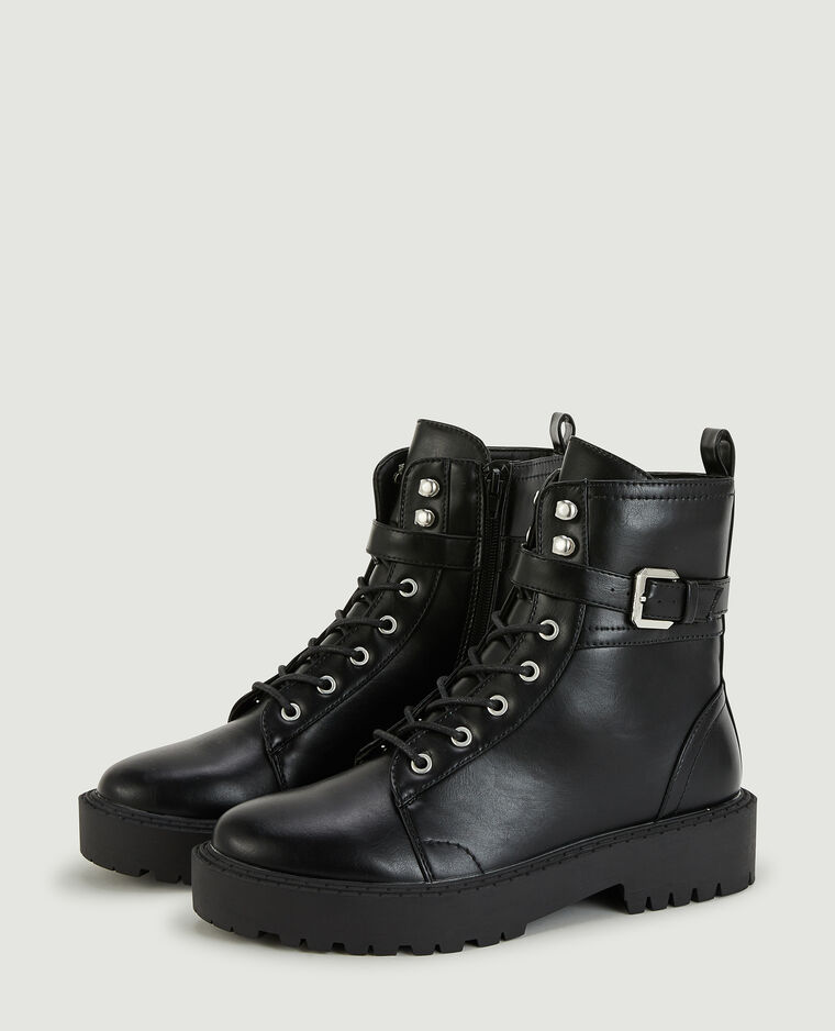 Bottines à lacets et bride noir - Pimkie
