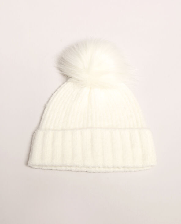 Bonnet à pompon blanc - Pimkie