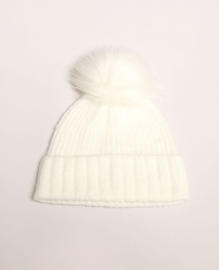 Bonnet à pompon blanc - Pimkie